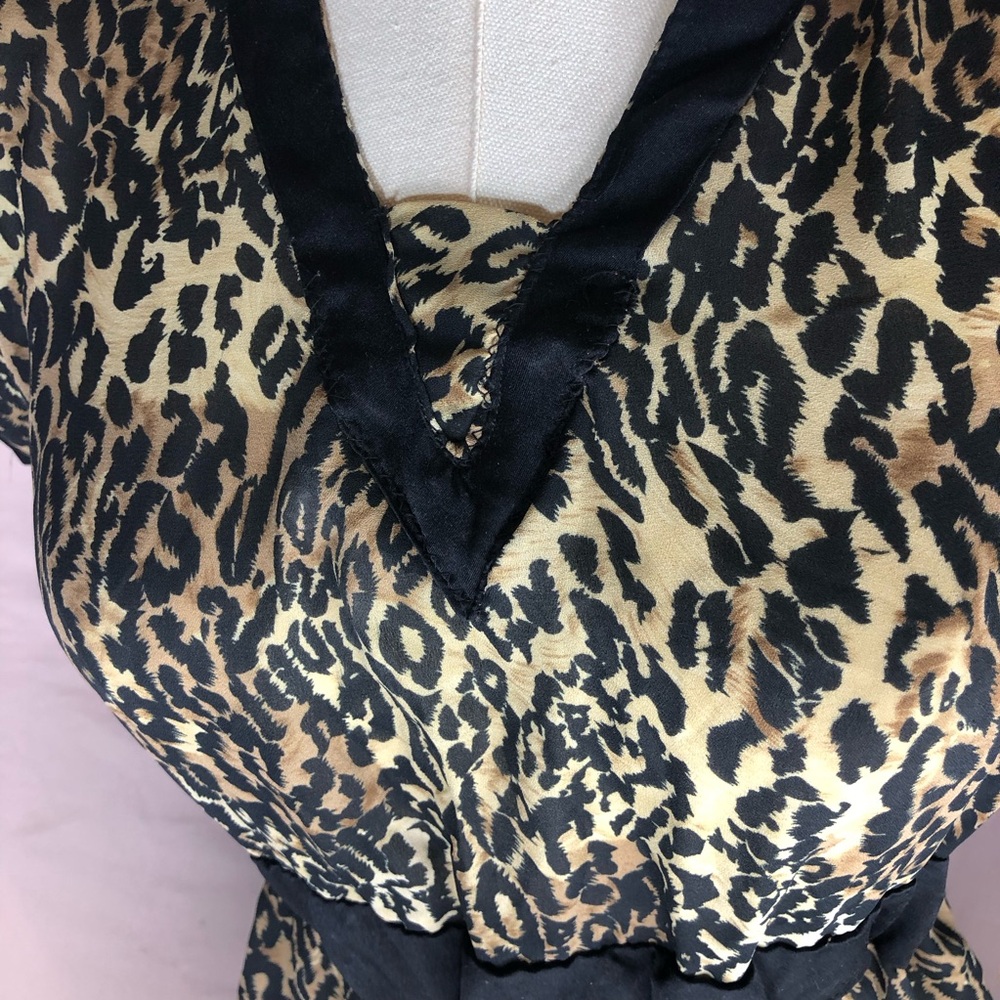 Leopard Print Short Sleeve Mini Dress or Shirt with Black Trim Sheer Size Small - Picture 7 of 8